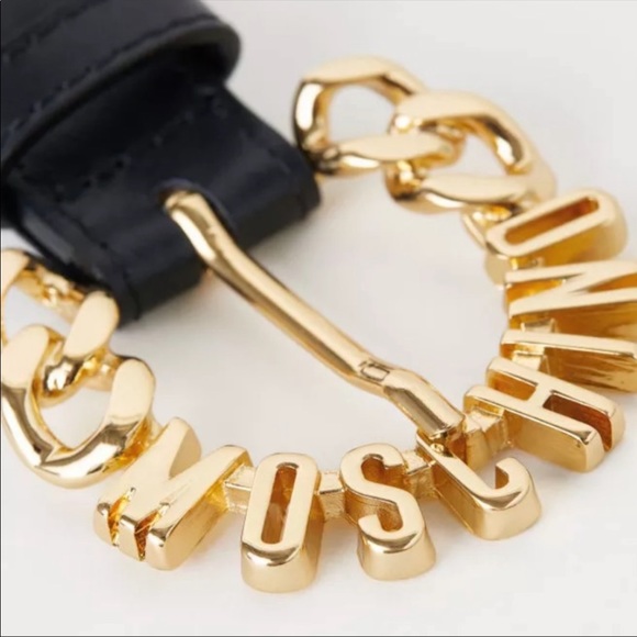 H&M [tv] Moschino Black Leather & Chain Logo Belt - Picture 3 of 8